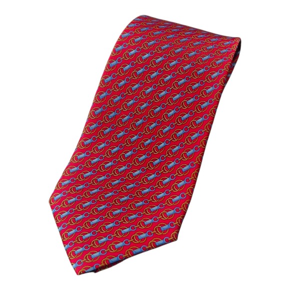 VTG Gucci Rare Red Geometric Chain Pattern 100% Silk Made In Italy 3.5" EUC - Picture 1 of 6